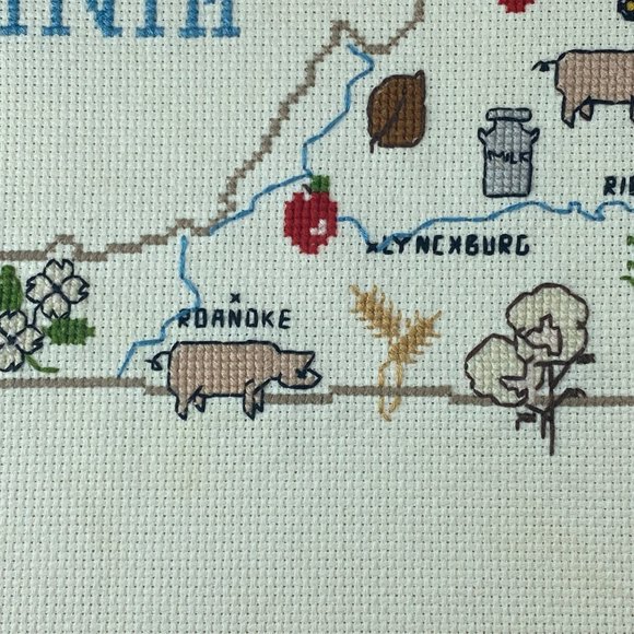 Wall Decor Kentucky State Map Cross Stitch Framed Embroidery